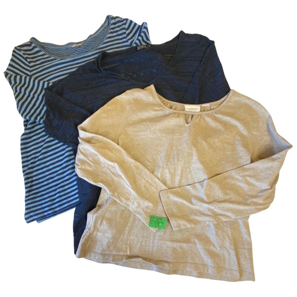Set Of 3 Womens Long-Sleeve Tops Varying Patterns & Colors Size L Styles By Sono